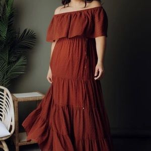 Baltic Born Swiss Dot Maxi Dress- Rust XS